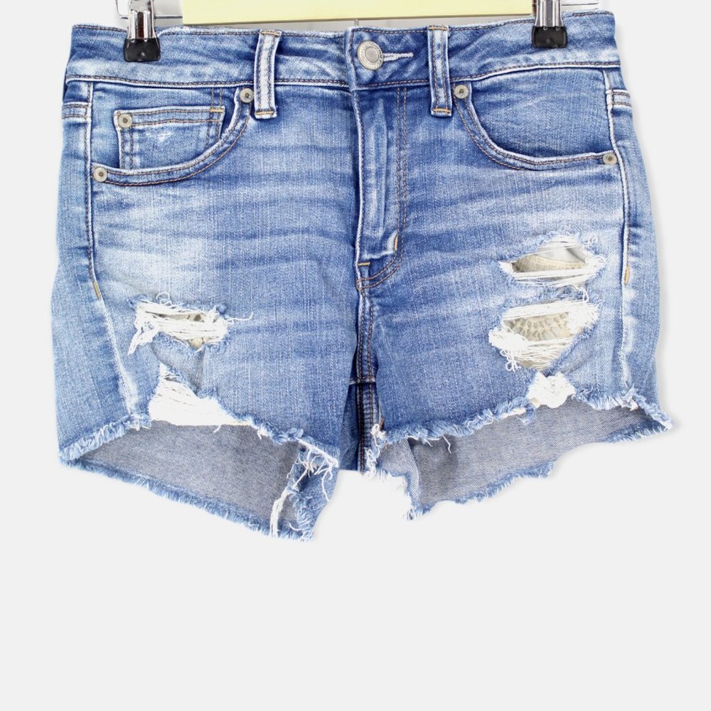 American Eagle Next Level Stretch Hi-Rise shortie Shorts Distressed 4 boho